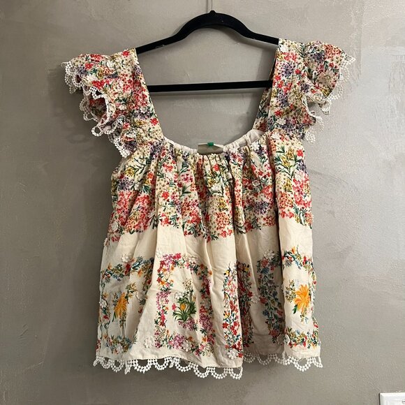 Farm Rio Delicate Forest Scarves Square Neck Embroidered Blouse - Picture 2 of 9